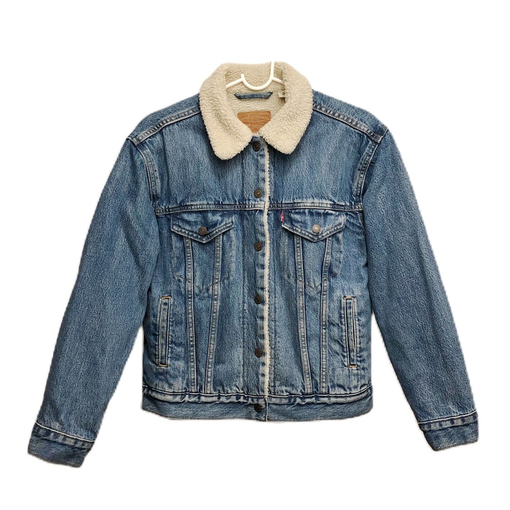 Vintage Levi’s Women’s Sherpa Lined Denim Trucker Jacket Jean Coat Cotton Size S